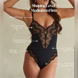 NWT Pinsy Sculpting Lace Shapewear Bodysuit Black Size M